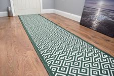 SrS Rugs Long Carpet Runner Non Slip Mat for Hallways and Stairs. Smooth Soft Durable Pile. 80cm Wide. Any Length (Green Diamonds, Length: 19' (579cm))