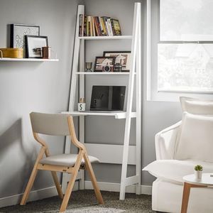 Haotian Ladder Desk with Shelves, Wall Desk for Small Space, Secretary Desk Workstation Dresser Shelf Freestanding Bookshelf, White FRG60-W