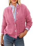 PRETTYGARDEN Women's Knit Cardigan Sweaters Casual Long Sleeve Open Front Button Up Ribbed Fall Sweater Jackets (Rose Red,Large)