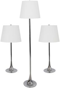 Sunnydaze Modern Splendor 3-Piece Floor and Table Lamp Set - Matching Indoor Metal Lamp Set of 3 - Plug-in Electric - Bulb Included