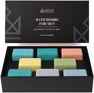 Bath Bombs for Men, Block Shape, Gifts for Him, 8 Large 5oz Bombs, 100% Natural Products & Essential Oils, Soak in, Bubble Bath for Men Set, Aromatheraphy Treatment for Stress Relief