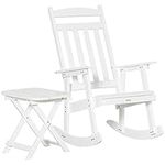 Outsunny Patio Wooden Rocking Chair with Table, Outdoor Rocker Set with High Back Armchair and Foldable Side Table for Backyard, Garden, Porch, White