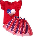 RETSUGO Toddler Girls 4th of July Outfit Memorial Day Tulle Skirts Set Kids American Flag Heart Independence Day patriotic Tutu Dress 4-5 Years