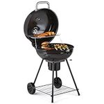 VonHaus Charcoal BBQ 22.5" – Portable Kettle Barbecue with Warming Rack, Temperature Gauge, Storage Shelf, Wheels, Lockable Lid, Removable Ash Cup, Large Cooking Grill – Grill Meat, Fish & Vegetables