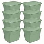 Sterilite 18 Gallon Stackable Storage Tote Container with Handles and Indented Lid for Efficient Space Saving Organization, Crisp Green (8 Pack)