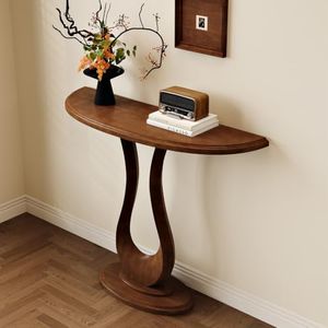 WOOOFA Half Moon Solid Wood Console Table, Narrow Entryway Table