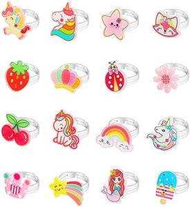 HIFOT 16 Piezas Anillos para Niñas Ajustables Anillos, Unicornio Zorro Sirena Juego de Anillos de joyería, Princesa Joyas Pretend Play Dress up Rings Accesorios para Fiestas