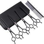 Dream Reach Professional 7.0 Inches Dog Grooming Scissors Kit Cutting Curved Scissors Thinning Shears Grooming Comb Pet Hair Trimming Scissors Set for Dogs and Cats (4-Set Blunt Tip)