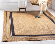 NEWWAYSS Bhuvan Handloom Jute, Braided Reversible Hand Woven Rectangular Rug/Carpet/Mat, For Living & Bedroom (Beige & Black Patti, 5X7 Feet)