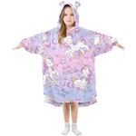 Pink Unicorns Wearable Blanket Hoodie for Kids Oversized Blanket Sweatshirt Pullover Super Soft Flannel Wearable Blankets with Large Pocket for Boys Girls Toddler, S