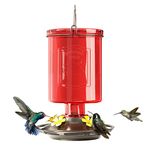 Auslar Hummingbird Feeder, Glass Hummingbird Feeders for Outdoors Hanging, 5 Simulation Flowers Feeding Ports, 23 Ounces, Rust Proof, Leak Proof, Vintage Embossed Glass Bottle (Red)