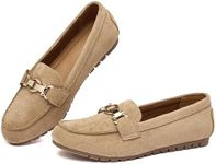 VERDASCO Womens Loafers Flats Shoes Moccasin Penny Loafers Slip On Work Shoes Casual Comfort Ladies Walking Shoes, Khaki-velvet, 7