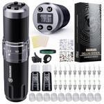 Extreme Tattoo Compatible Dragonhawk Kit Wireless Machine Pen Rotary Gun with 2pcs Batteries Adjustable Stroke Length 20pcs Needles Cartridges for Tattoo Beginner 1