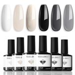 Modelones Gel Nail Polish Set, 6 Colors White Black Gel Polish Milky White Neutral Nail Polish Nude Grey Glitter Gel Nail Polish Kit Soak Off Nail Art Manicure DIY Salon for Women