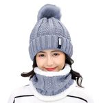 Tomorrow Winter Beanie Hat Scarf Set for Women 2-in-1 Warm Headwear Ear & Neck Cover Knit Hat Scarf Cold Weather Gear for Outdoor Activities (Silver)