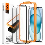 Spigen AlignMaster Full Coverage Tempered Glass Screen Protector for iPhone 15 (2 Pack)