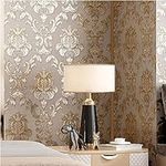 mosegor Gold Damask Wallpaper 0.53 x 10 M Retro Vintage Embossed Wallpaper Roll Non-Woven Wallpaper Roll for Bedroom Living Room TV Background Wall Furniture Decoration