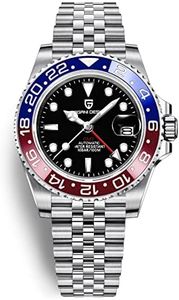 Pagani Design PD-1662 GMT Men's Watch 40MM Automatic Mechanical Movement Analog Date Luminous Synthetic Sapphire Glass Stainless Steel 100M Water Resistant Wrist Watch for Men (5 Blue red)