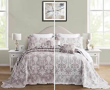 Blythease Oversized King Bedspread 128x120 Extra Wide, Jacquard Matelasse Damask Pattern Design, Lightweight, Reversible, 5 Piece, 100% Microfiber, Bean Paste