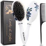 Hair Brush, Boar Bristle Paddle Hairbrush for Long, Thick, Curly, Wavy, Dry or Damaged Hair, Reducing Hair Breakage and Frizzy, No More Tangle