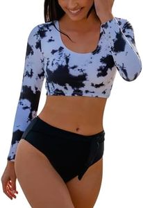 GirlsUpto Womens Two Piece Swimsuits High Waisted Bikini Set Rash Guard Bathing Suit Long Sleeve Swimwear Crop Top Teen Girls