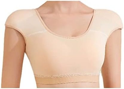 Women Soft Underwear Lingerie Tops 2 in 1 Built-in Shoulder Pad Short Sleeves Ladies Padded Tank Top Shirt,Beige-L