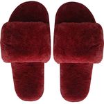 ILU Slipper For Women's Flip Flops Fur Winter Fashion House Slides Home Indoor Outdoor Maroon Sandals, 8 UK