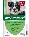 Advantage Spot On Flea Treatment For Large Dogs 10 - 25kg (1 pipette, 250mg), Kills Fleas Within 24 Hours, Prevents Further Infestation For Up To Four Weeks