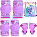 Knee Pads for Kids Unicorn Knee and Elbow Pads Set with Storage Bag Protective Gear Set with Wrist Guards for Skating Rollerblading Cycling Bicycle for Kids Girls Toddler (Purple 6-12 Year)