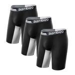 emBamboo Mens Boxer Briefs Anti Chafe Breathable Moisture-Wicking Bamboo Trunks Underwear without Fly Pouch for Men 3 Pack, Black, 3XL