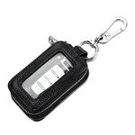 Car Key Fob Case, Genuine Leather Remote Keychain Bag with Lanyard and Zipper Closure, Key Protection Cover for Men Women (Black)