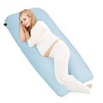 COOZLY U Shaped Pregnancy Pillow | Maternity Pillow | 100% Cotton Removable Covers| Premium PregnoCare Fibres (U Premium Lyte, Light Blue)