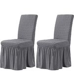 CHUN YI Stretchy Universal Easy Fitted Dining Chair Cover Slipcovers with Skirt, Removable Washable Furniture Chair for Pets Home Ceremony Banquet Wedding Party(2Pcs,Gray)