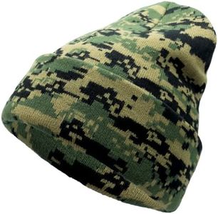 Unisex Knit Soft Warm Cuffed Beanie Hat Winter Camo Hats for Men Women, Camo Digital Green, One Size