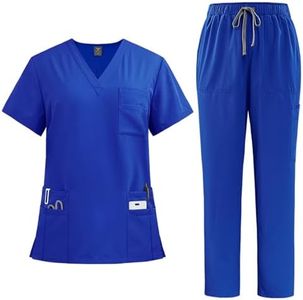 Scrubs for Women Set V-Neck Stretch Fit Scrub Top & Jogger 2025 Pants Multi Pocket Medical Nurse Uniforms Set Ladies White Black Blue S M L XL XXL 3XL with Big Pocket