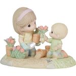 Precious Moments Mother and Son in Garden Figurine | A Mother’s Love Makes A Garden Grow Bisque Porcelain Boy Figurine | Mother's Day | Mom's Birthday | Gift for Mom