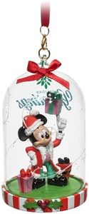 Disney Store Oficial Adorno Cristal Festivo Mickey Mouse, 12 cm, Decoración Navideña con Lazo para Colgar