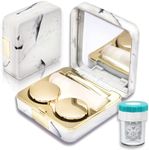 Vastsoon Contact Lens Case with Cleaner Washer, Portable Cute Eye Contacts Colored Lenses Applicator Remover Tool Kit with Mirror Solution Bottle Travel Size for Daily Outdoor Use(Square, Gold)