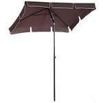 Outsunny 6.5x4ft Rectangle Patio Umbrella Aluminum Tilt Adjustable Garden Parasol Sun Shade Outdoor Canopy Coffee