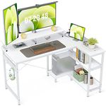 ODK Small L Shaped Desk, 120 x 50 cm Corner Desk with Reversible Storage Shelves, Gaming Desk with Monitor Stand and PC Stand for Home Office, Computer Desk with Headphone Hooks, White