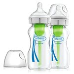 Dr. Brown’s Natural Flow Anti-Colic Options+ Wide-Neck Glass Baby Bottle, 9oz/270ml, with Level 1 slow flow Teat, 2-pack (Packing May Vary)