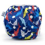 Beau & Belle Littles Nageuret Reusable Cloth Swim Diaper Adjustable & Stylish Fits Babies Diapers Sizes N-5 (8-36lbs) Ultra Premium Quality For Eco-Friendly Baby Shower Gifts & Swimming Lessons Boys Swimsuit (Sharks)