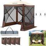 VEVOR Pop Up Gazebo Tent, Pop-Up Screen Tent 4 Sided Canopy Sun Shelter with 4 Removable Privacy Wind Cloths & Mesh Windows, 6x6FT Quick Set Screen Tent with Mosquito Netting, Brown