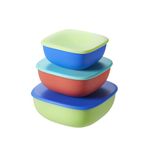 Nuby Good Square Meal Nesting Storage Pots - Durable | Dishwasher Safe | Self-Feeding (Pack of 3)