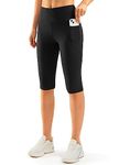 SANTINY Women's Knee Length Capri Leggings with Pockets High Waisted Workout Exercise Yoga Capris Pants for Women, Black, Large