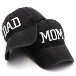 Hiwelove Mom and Dad Hats Fathers Day Mom Dad Gifts Hat Embroidered Adjustable Baseball Caps Gift for Couples Parents, Black Mom Hat and Black Dad Hat, One Size