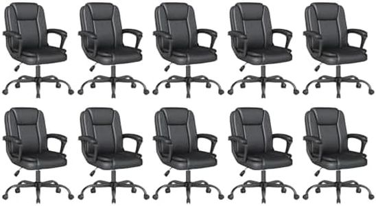 Keratee Executive Office Chair, Leather Desk Computer Chair with Padded Armrests, Mid-Back Swivel Adjustable Ergonomic Design for Home Office, 10PC, Black
