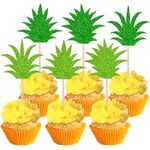 ZHUOWEISM 36 PCS Pineapple Cupcake Toppers Glitter Donut Pineapple Leaf Cupcake Picks Hawaiian Luau Cake Picks for Pineapple Summer Tropical Baby shower Kids Birthday Party Cake Decorations Colorful