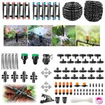 KDP Irrigation System Kit, 132FT/40M+39FT/12M Garden Greenhouse Watering System Hose&4 Kinds of Adjustable Nozzles, DIY Auto Garden Irrigation Systems for Garden, Greenhouse, Lawn and Pot Plants