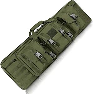 Double Rifle Bag,Rifle Storage Case Backpack Soft Padded Tactical Carbine Gun Bag Pistol Airsoft Sniper Shotgun Long Gun Bag,Lockable,with Magazine Pockets and Accessory Pouches,Green-42 x12